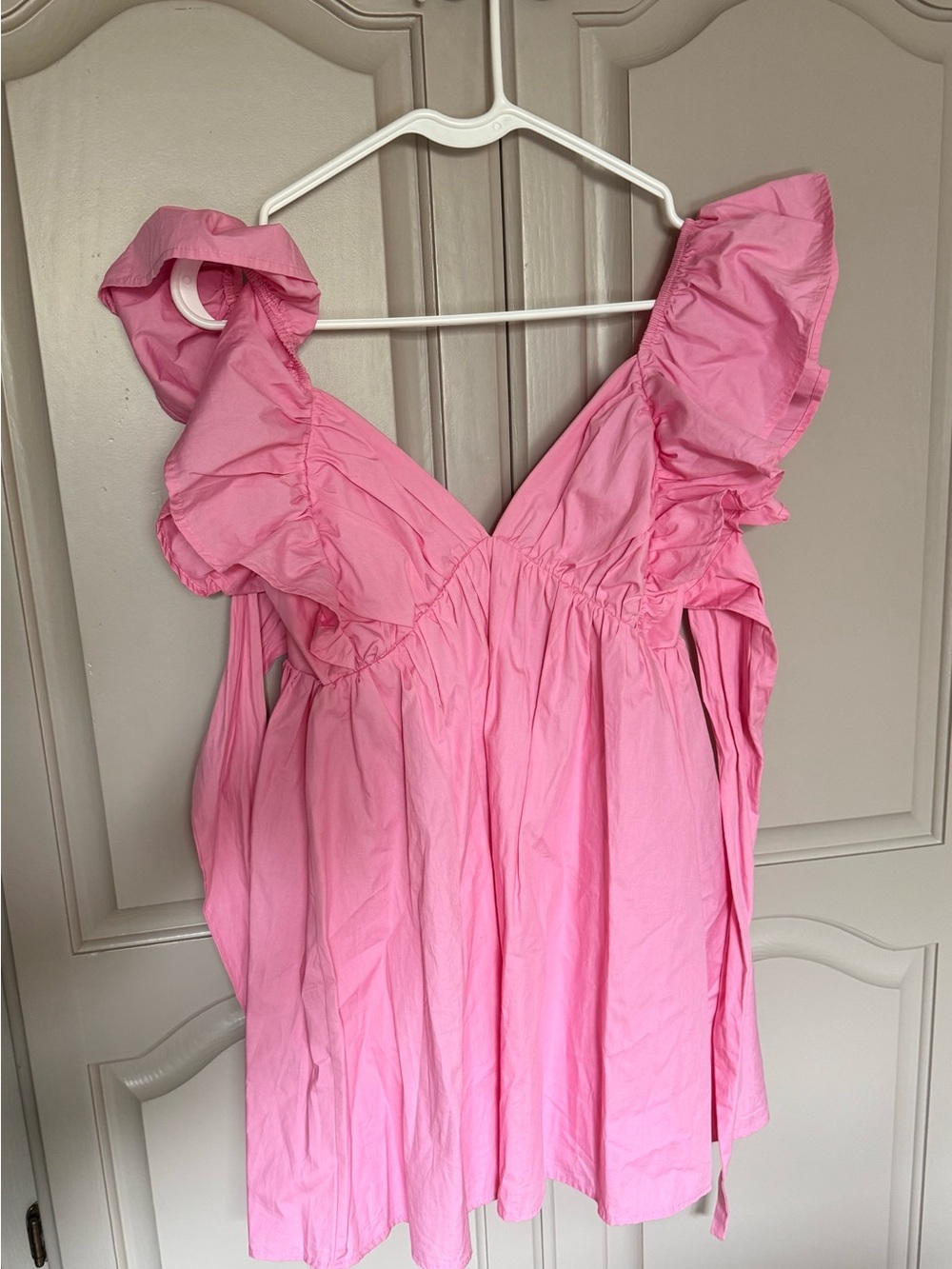 Pink Ruffle V-Neck Women's Mini Dress